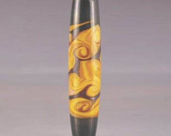 Lampwork Glass Focal Bead - Bicone Bead in Black and pinkish amber
