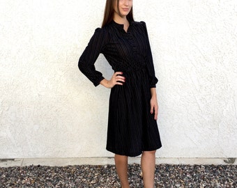 80's Semi sheer black and rainbow striped Secretary dress