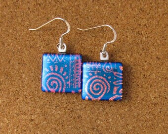 Dichroic Earrings - Dichroic Jewelry - Fused Glass Earrings - Fused Glass Jewelry - Contemporary Glass Earrings - Copper Dichroic Earrings