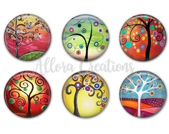 Swirly Trees Magnet Set, Fridge Magnets, Tree Magnets, M029
