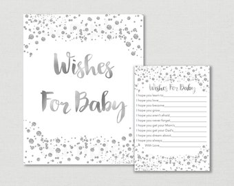 Silver Glitter Wishes for Baby Cards / Glitter Confetti / Silver Glitter / Silver & White / Wishes For Baby / INSTANT DOWNLOAD A157