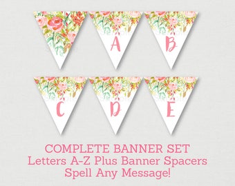 Floral Bridal Shower Banner / Floral Bridal Shower / Watercolor Floral / Pink Floral / Miss To MRS / Letters A-Z / INSTANT DOWNLOAD B104