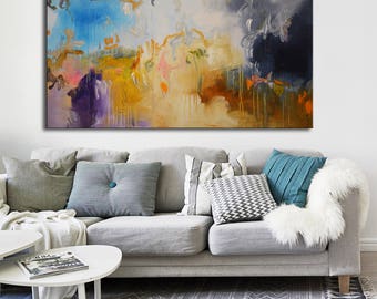 Purple orange white Abstract Painting, large original art Painting, blue purple gray, White painting, colorful abstract lobby office art