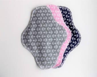 Set of 3 pul pads, 9" cloth pads with PUL core, cloth pad, cloth menstrual pad, reusable menstrual pads, pul, cloth wipes, cotton pads