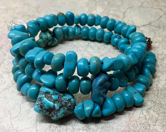 Turquoise stone three-wrap bracelet. Fits all wrist sizes.