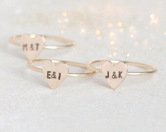 initial ring. gold heart ring. 14k gold filled stacking RING. custom initial jewelry. couples ring. best friend ring. Mother's Day ring.