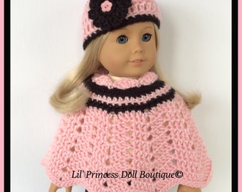 Pink & Black Crochet Poncho Set Made For American Girl Dolls, Handmade