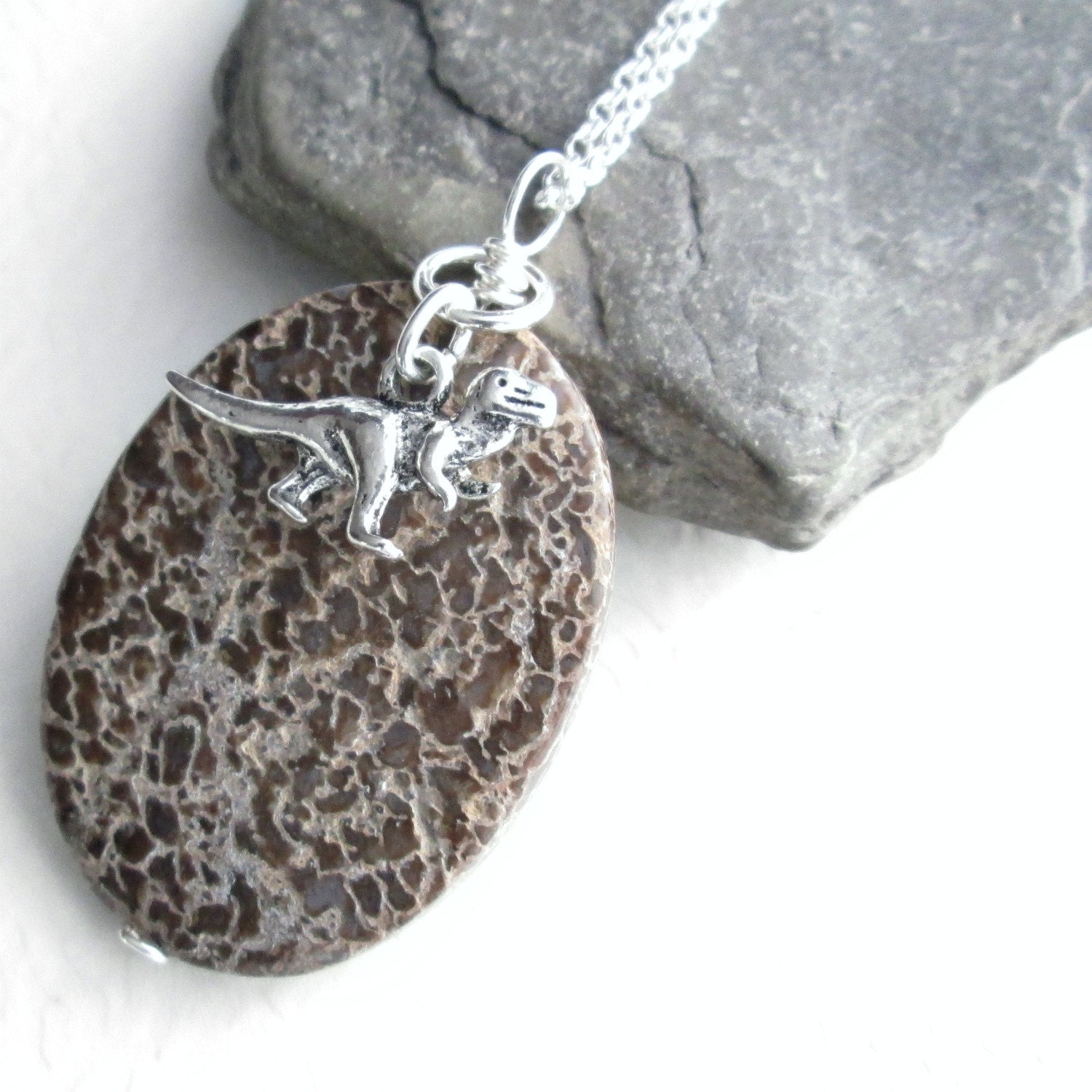 Dinosaur Bone Jewelry Fossil Necklace Brown Stone by cindylouwho2