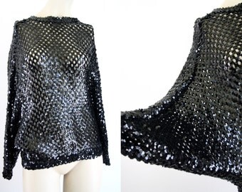 Toppettes by A. Brod Black Sequin Batwing Vintage Sweater