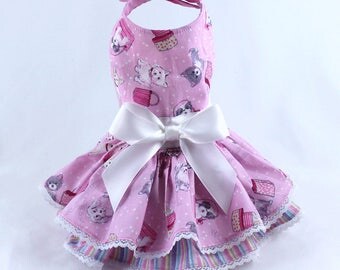 Dog Dress, Dog Harness Dress, Dog Clothes for Small Dog, Ruffle Dress for Dogs, Summer Dress, Handmade Dress, Custom Dress, Pink, Paris, dog