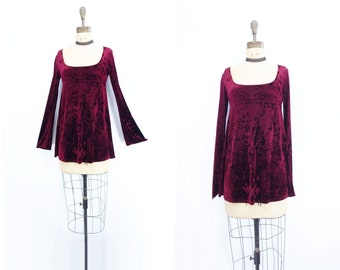 Vintage Velvet Dress Boho Babydoll Dress Burgundy Velvet Mini Bell Sleeve Dress Pam Chorley Dress Velvet Mini Dress Boho Mini Dress s to l