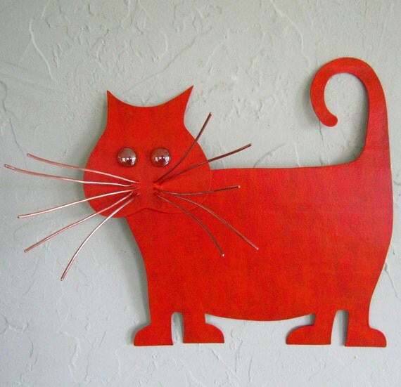 Metal Wall Art Cat Sculpture Recycled Metal Kitty Wall Decor