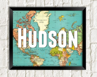 Boys Wall Art, Baby Boy Nursery, Nursery Decor Boy, Travel Adventure Nursery Theme, Custom Name Print, Personalized Nursery, Map Letter Art