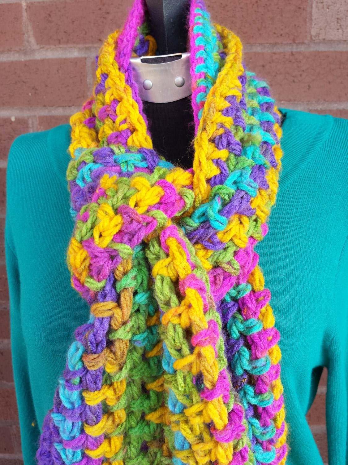 Multicolored Crocheted Scarf