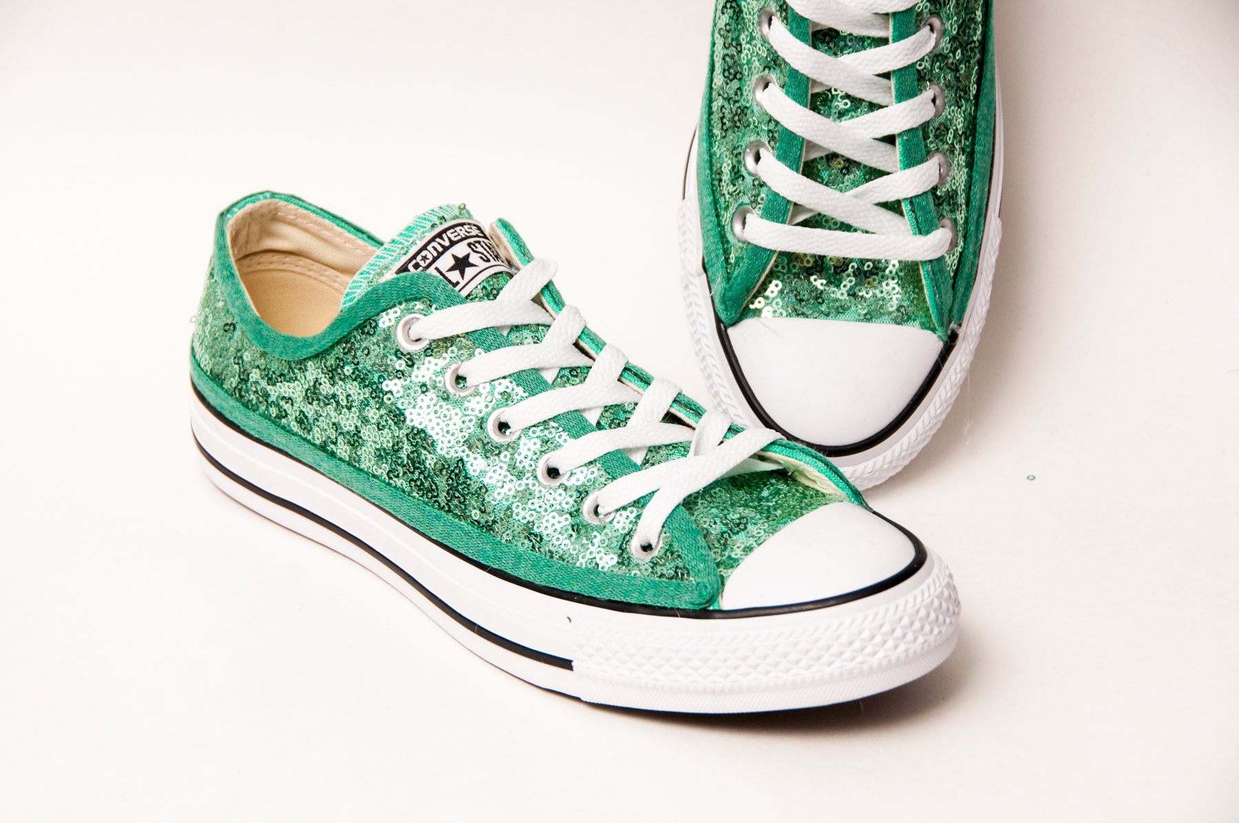 Sequin Mint Green Canvas Converse Low Top Sneakers Shoes