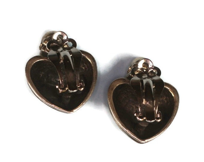 Heart Earrings Sterling Silver Chunky Clip On Vintage