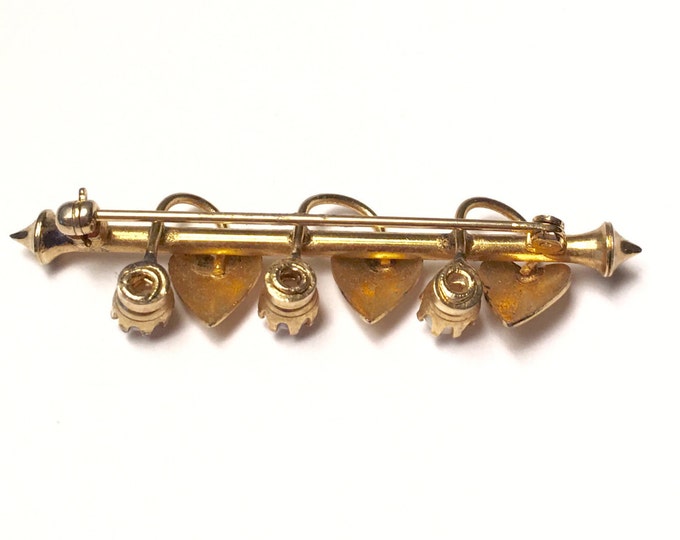 Cultured Pearl and Hearts Bar Pin Victorian Revival Vintage