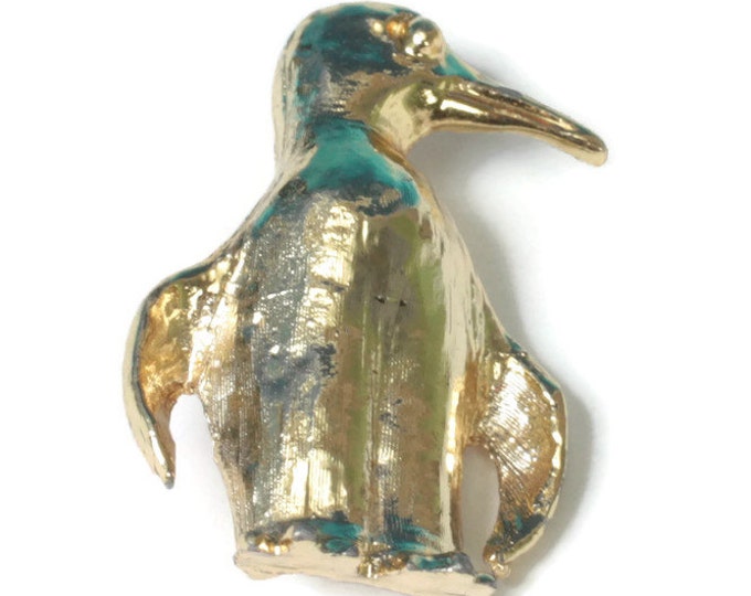 Gold Tone Penguin Pin Signed Mamselle Vintage Figural Bird Pin