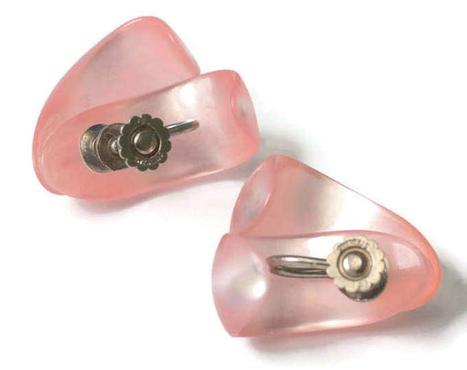 Pink Moonglow Lucite Swirl Earrings Screw Back Sterling Findings 1950s