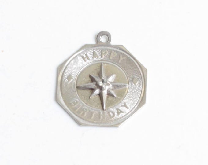 Sterling Silver Happy Birthday Charm with Crystal Rhinestone Vintage