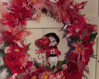Annalee Mouse Pink and Red Valentine Wreath