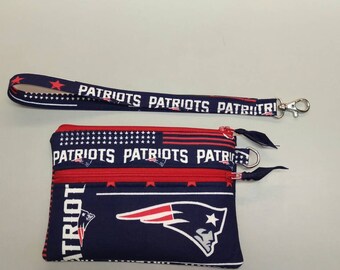 Handmade New England Patriots NFL stadium size wristlet purse 4.5" x 6.5"