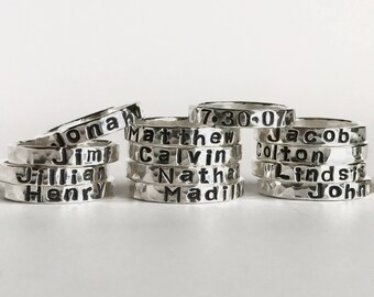 Stackable Personalized Ring - Personalized Name Ring - Sterling Silver Mother's Ring - Personalized Stack Ring - Hammered Silver Name Ring