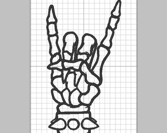 Rock and Roll Skeleton Hand Devil Horns- Embroidery design pattern 4x4 and 5x7 inches - INSTANT Download