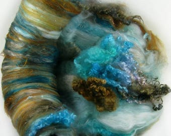 Tealed Topaz Wild Card Bling Batt for spinning and felting (6.3 ounces), batt, art batt