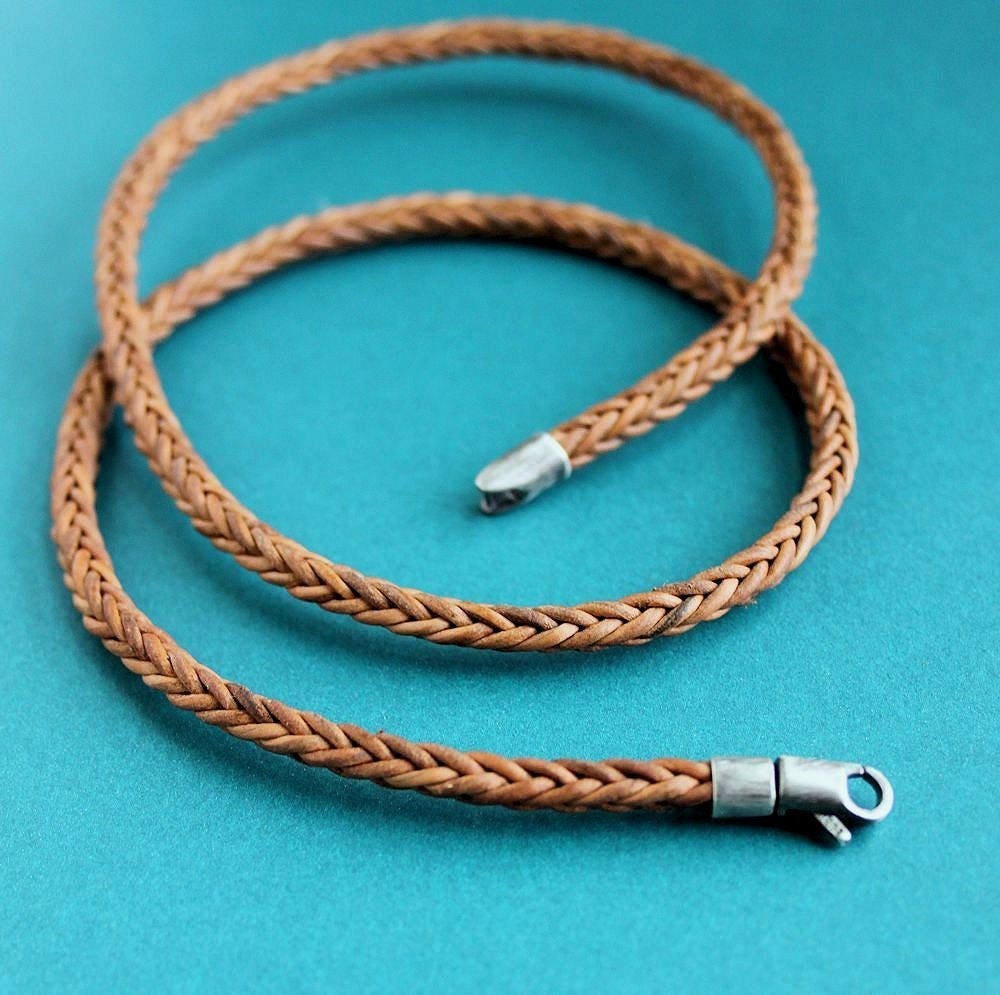 Square Braid Leather Cord Necklace Sterling Silver Clasp