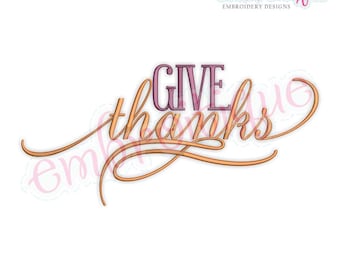 Give Thanks Elegant Thanksgiving Fall Embroidery Design - Instant Download Machine embroidery design