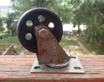Vintage Style Aged and distressed METAL CASTERS, w top plate Industrial Cast Iron Wheels 3" X 1" set of four, 4pcs