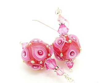 Pink Earrings, Lampwork Earrings, Glass Earrings, Glass Bead Earrings, Beadwork Earrings, Unique Earrings, Glass Art Earrings