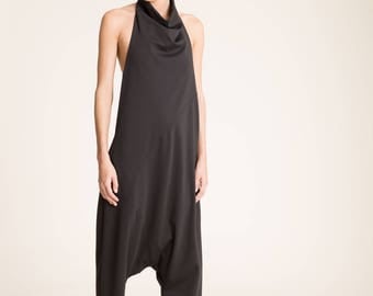 NEW Harem Jumpsuit /Women's Harem Pants / Cool Jumpsuit / Black Romper /Extravagant Jumpsuit / Halter Romper/ marcellamoda - MP848