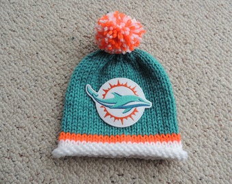 MIAMI DOLPHINS Baby Hat, Football Baby Hat, Hand Knitted Baby Hat, Florida Baby Hat, Baby Hat, Dolphins, Florida, Miami, Dolphins Baby