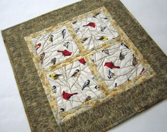 Birds Table Topper, Quilted Table Topper, Handmade Table Topper, Table Topper, Table Quilt, Small Quilt, Tabletop, Home Decor, Nature, Birds