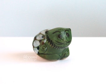 Ken Edwards Meiers Tonala Stoneware Small Green Cat Figurine