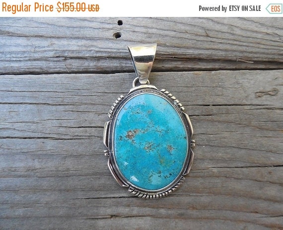 ON SALE Large turquoise pendant handmade in sterling by Billyrebs