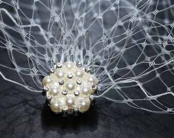 Standard 9 inch Birdcage Veil, Ivory Color Bandeau Style Veil, Blusher, Pearl Rhinestone Hair Combs, Wedding Bridal Veil, Bride's Veil