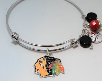 Chicago Blackhawks Expandable Bracelet/Chicago Black Hawks Bracelet Jewelry/Chicago Blackhawks Bracelets/Chicago Blackhawks Women's Gifts