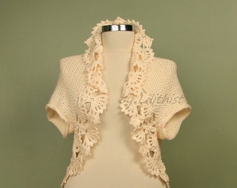 Knit Shrug, Crochet Bolero, Crochet Shrug, Knit Bolero, Cream Wedding Shrug, Bridal Bolero, Bridal Cape, Sweater Cardigan, Women Vest