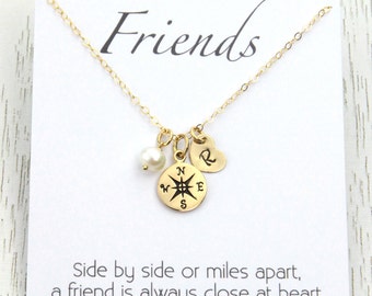 Personalized Best Friends Compass Necklace, Gold Compass Heart Necklace, Initial Gold CompassPendant, Friends Gift, Friend Gift
