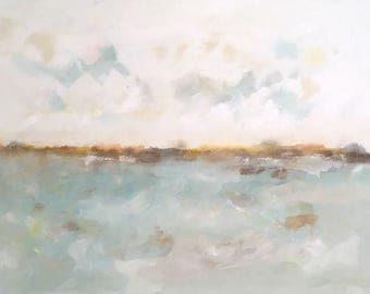 Light blue abstract seascape -Quiet Coast 48 x 36
