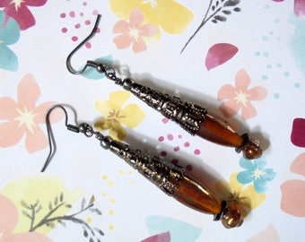 Rootbeer Brown and Black Filigree Earrings (3561)