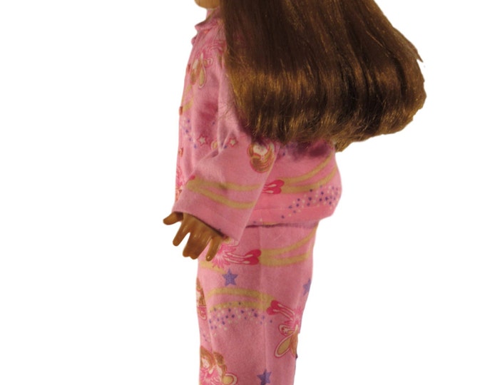 Pink fairy print flannel pajamas fits 18 inch dolls