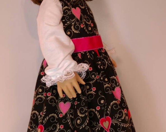 Black dress with hearts print Valentines dress and blouse set fits 18 inch dolls