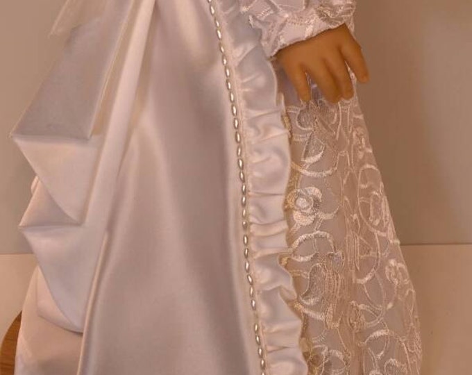 Collectable White satin lace two piece blouse and skirt victorian set fits dolls like American Girl and 18" dolls, bridal,