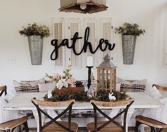 Gather Word Wood Cut Wall Art Sign Decor