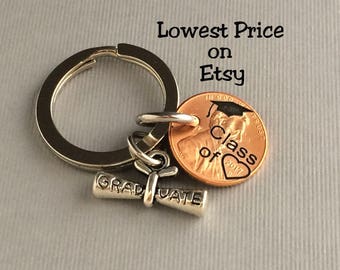 2017 Keychain - Graduation Gift - Class of - Gift for Her - Stamped Penny - Son Gift For - Graduate - Gift for Him - Graduation Gift