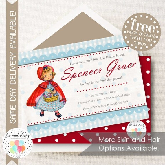 Little Red Riding Hood Invitation, Little Red Riding Hood Birthday Party Invitation, Nursery Rhyme Party, Fairy Tale Party, BeeAndDaisy Il_570xn